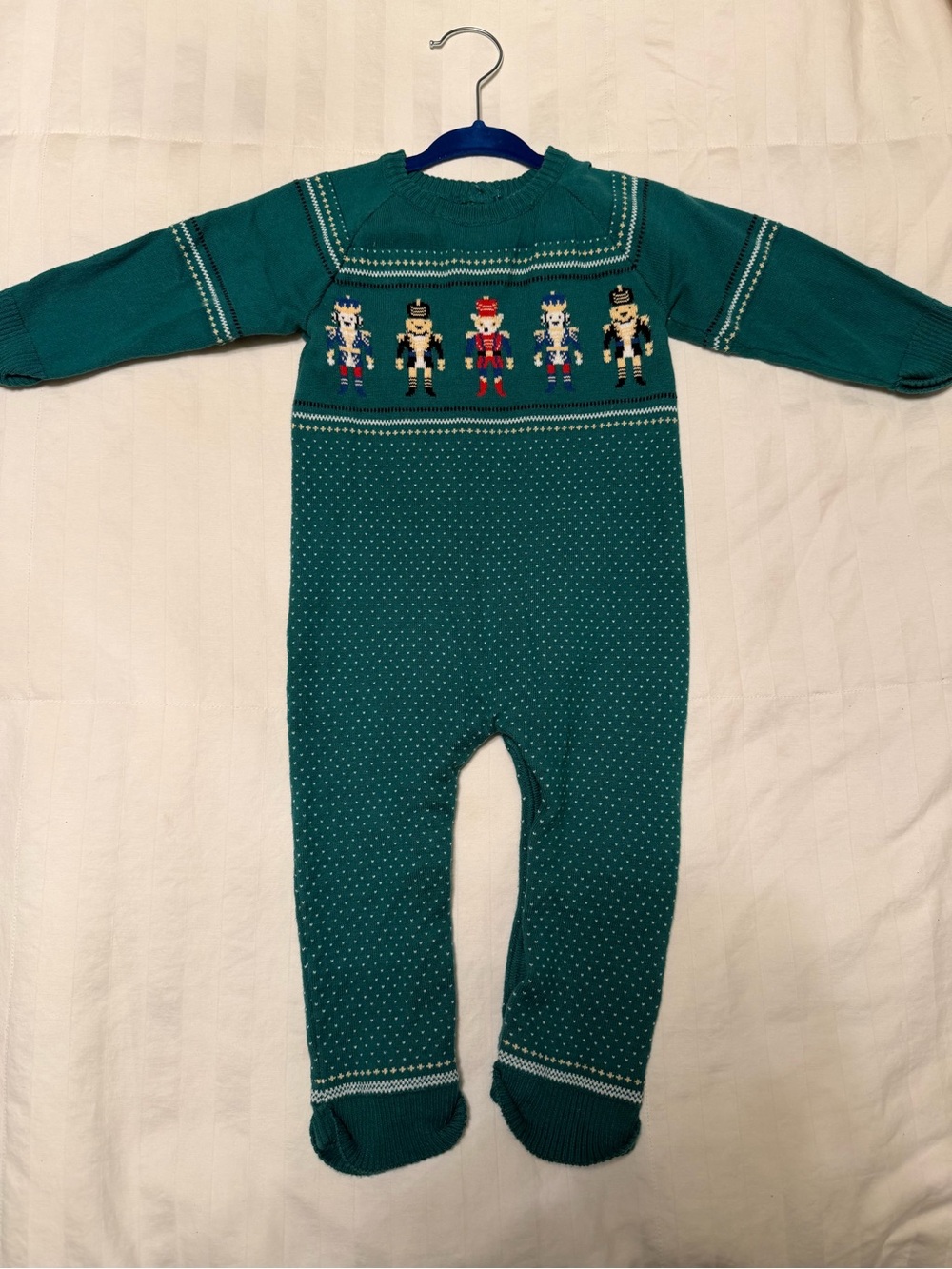 Janie and Jack Teal Nutcracker Knit Footed One-Piece